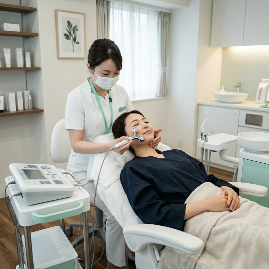 歯科医院でのフェイシャルEMS施術の様子